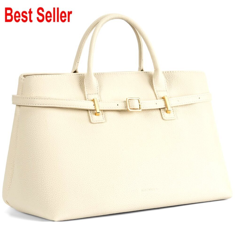 Vegan Leather Tote Satchel with Adjustable Strap and Gold Buckle
